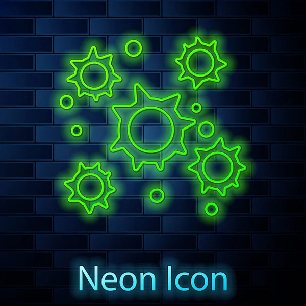 Zářící neonová čára Bakteriová ikona izolovaná na pozadí cihlové stěny. Bakterie a bakterie, onemocnění mikroorganismů způsobující, rakovina buněk, mikrobi, virus, houby. Vektorová ilustrace — Stockový vektor