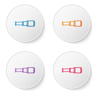 Spyglass teleskop merceğinin renkli simgesi beyaz arkaplanda izole edildi. Denizci dürbünü. Simgeleri daire düğmelerine ayır. Vektör İllüstrasyonu