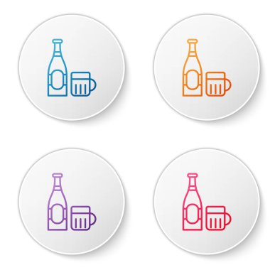 Renkli bira şişesi ve beyaz arka planda izole edilmiş cam ikon. Alkol içeceği sembolü. Simgeleri daire düğmelerine ayır. Vektör İllüstrasyonu