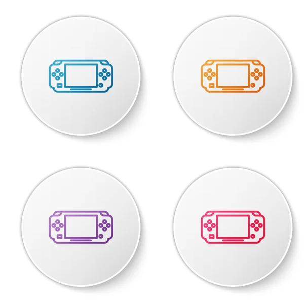 Ligne de couleur Icône de console de jeu vidéo portable isolée sur fond blanc. Panneau de jeu. Concept de jeu. Définir des icônes dans les boutons cercle. Illustration vectorielle — Image vectorielle