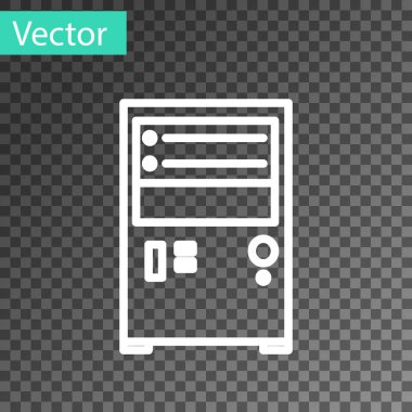 Beyaz çizgi Bilgisayar simgesi şeffaf arkaplanda izole edildi. Bilgisayar bileşeni işareti. Vektör İllüstrasyonu