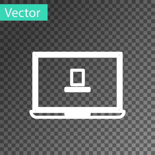 Línea blanca Icono del ordenador portátil aislado sobre fondo transparente. Computadora portátil con pantalla vacía. Ilustración vectorial — Vector de stock