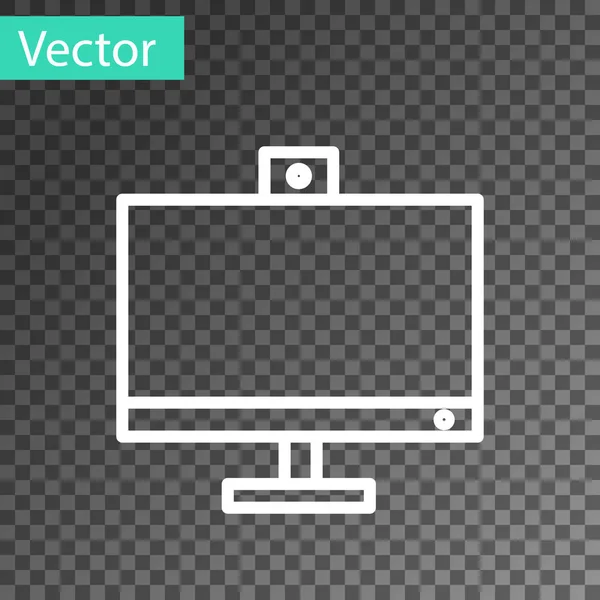 Linha branca ícone monitor de computador isolado em fundo transparente. Assinatura do componente do PC. Ilustração vetorial — Vetor de Stock