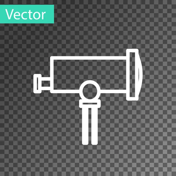 Weiße Linie Teleskop-Symbol isoliert auf transparentem Hintergrund. wissenschaftliches Werkzeug. Bildung und Astronomie-Element, Spione und Studiensterne. Vektorillustration — Stockvektor