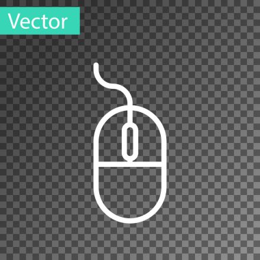Beyaz çizgi Bilgisayar faresi simgesi şeffaf arkaplanda izole edildi. Tekerlek sembollü optik. Vektör İllüstrasyonu