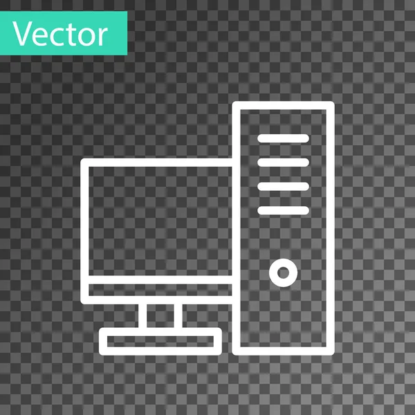 Weiße Linie Computermonitor-Symbol isoliert auf transparentem Hintergrund. PC-Komponenten-Zeichen. Vektorillustration — Stockvektor