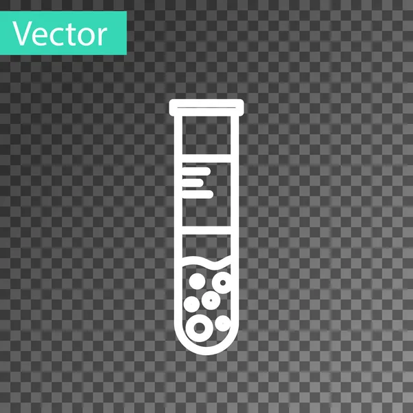 Linha branca Tubo de teste e frasco ícone de teste de laboratório químico isolado em fundo transparente. Sinal de vidro de laboratório. Ilustração vetorial — Vetor de Stock