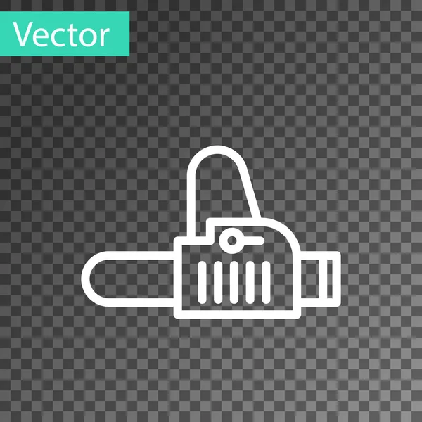 Línea blanca Icono de motosierra aislado sobre fondo transparente. Ilustración vectorial — Vector de stock