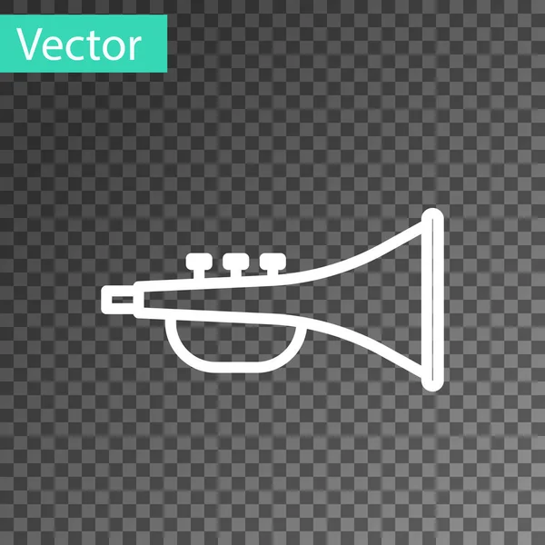 Línea blanca Icono de trompeta instrumento musical aislado sobre fondo transparente. Ilustración vectorial — Vector de stock