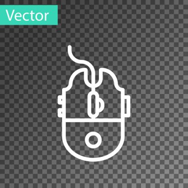 Beyaz çizgi Bilgisayar faresi oyun simgesi şeffaf arkaplanda izole edildi. Tekerlek sembollü optik. Vektör İllüstrasyonu