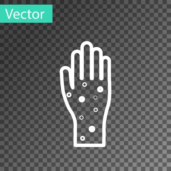 Linea bianca Mano con icona di psoriasi o eczema isolata su sfondo trasparente. Concetto di risposta della pelle umana ad allergeni o problemi cronici del corpo. Illustrazione vettoriale — Vettoriale Stock