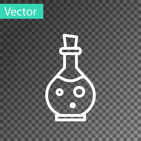 Weiße Linie Glasflasche mit magischen Elixier-Symbol isoliert auf transparentem Hintergrund. Computerspiel. Vektorillustration — Stockvektor