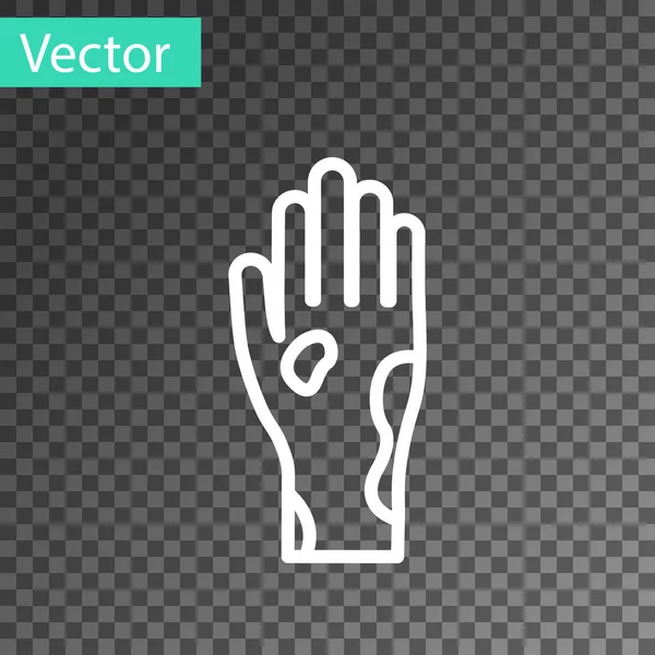 Witte lijn Hand met psoriasis of eczeem pictogram geïsoleerd op transparante achtergrond. Concept van de menselijke huidrespons op allergeen of chronisch lichaamsprobleem. Vector Illustratie — Stockvector