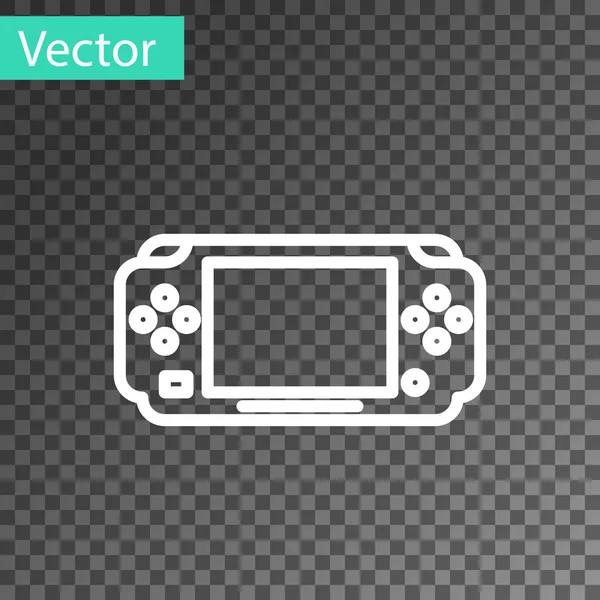 Linha branca Ícone de console de videogame portátil isolado em fundo transparente. Sinal do Gamepad. Conceito de jogo. Ilustração vetorial — Vetor de Stock