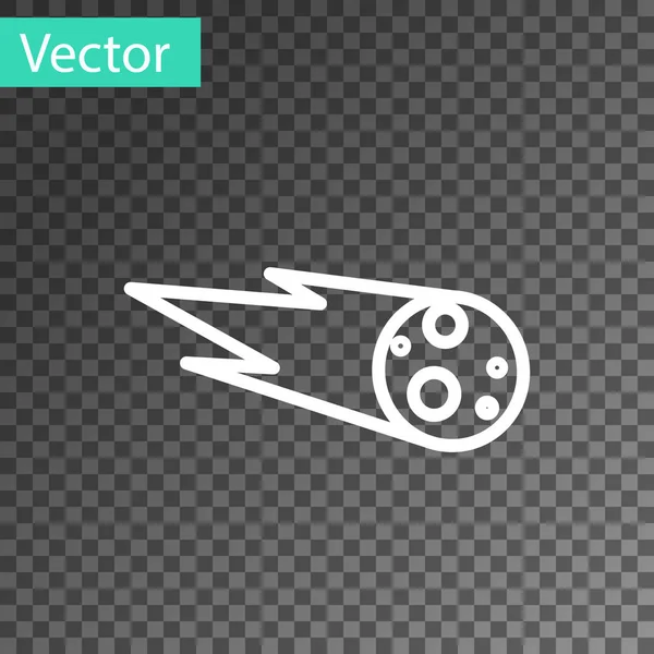 Bílá čára Kometa padá dolů rychle ikona izolované na průhledném pozadí. Vektorová ilustrace — Stockový vektor