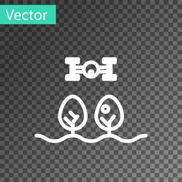 Ligne blanche Ferme intelligente avec contrôle des drones et icône de l'arbre isolé sur fond transparent. Technologie d'innovation pour l'entreprise agricole. Illustration vectorielle — Image vectorielle