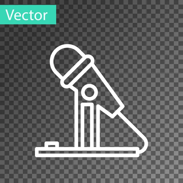 Icono de micrófono de línea blanca aislado sobre fondo transparente. En el micrófono de radio de aire. Firma del portavoz. Ilustración vectorial — Vector de stock