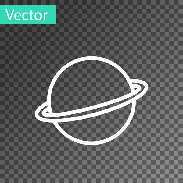 Línea blanca Planeta Saturno con el icono del sistema de anillos planetarios aislado sobre fondo transparente. Ilustración vectorial — Vector de stock