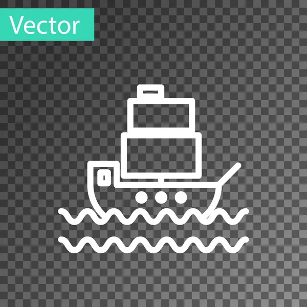 Linha branca Ícone de navio isolado em fundo transparente. Ilustração vetorial — Vetor de Stock