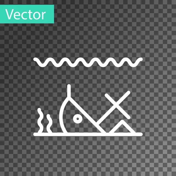 Linha branca Navio afundado na parte inferior do ícone do mar isolado em fundo transparente. Ilustração vetorial — Vetor de Stock