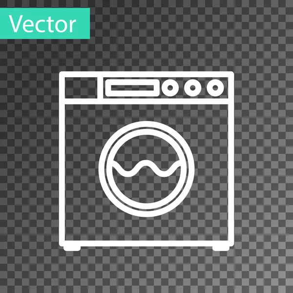 Weiße Linie Unterlegscheibe Symbol isoliert auf transparentem Hintergrund. Waschmaschinensymbol. Kleiderwaschmaschine - Waschmaschine. Haushaltsgerätesymbol. Vektorillustration — Stockvektor