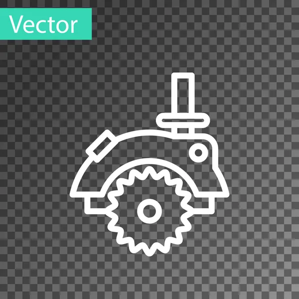 Línea blanca Sierra circular eléctrica con icono de disco dentado de acero aislado sobre fondo transparente. Herramienta eléctrica para cortar madera o metal. Ilustración vectorial — Vector de stock