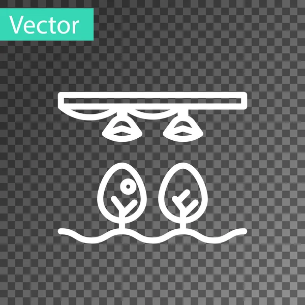 Weiße Linie Smart Farm mit Glühbirne und Pflanzensymbol Symbol isoliert auf transparentem Hintergrund. Vektorillustration — Stockvektor