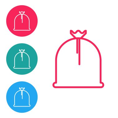 Kırmızı çizgi korsan çuvalı simgesi beyaz arkaplanda izole edildi. Simgeleri daire düğmelerine ayır. Vektör İllüstrasyonu