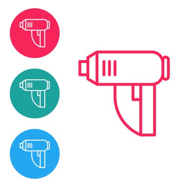 Kırmızı çizgi elektrikli endüstriyel kurutma ikonu beyaz arka planda izole edildi. Simgeleri daire düğmelerine ayır. Vektör İllüstrasyonu