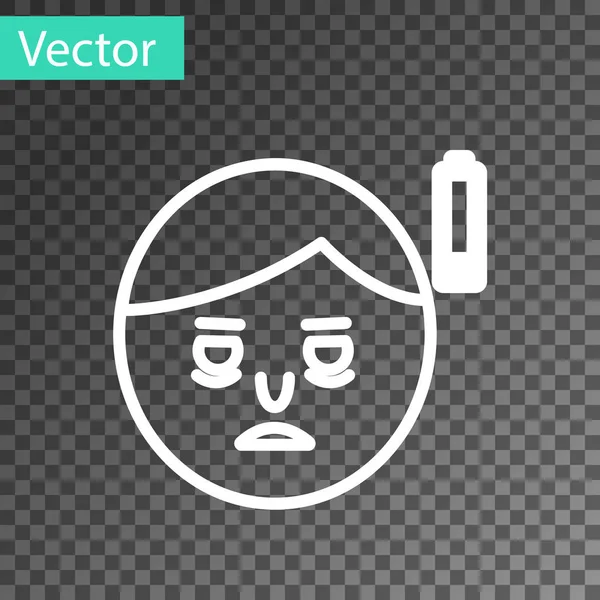 Ligne blanche Icône de fatigue isolée sur fond transparent. Pas d'énergie. Symptôme de stress. Espace négatif. Illustration vectorielle — Image vectorielle