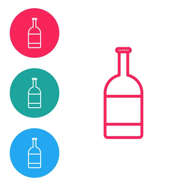 Röd linje Öl flaska ikon isolerad på vit bakgrund. Ställ ikoner i cirkelknapparna. Vektor Illustration — Stock vektor