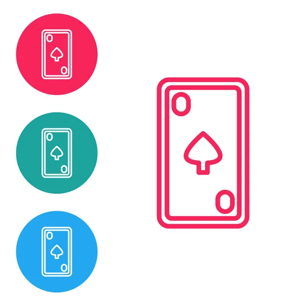 Красная линия Игральная карта с символом алмазов значок изолирован на белом фоне. Игры в казино. Установите иконки в кнопки круга. Векторная миграция — стоковый вектор