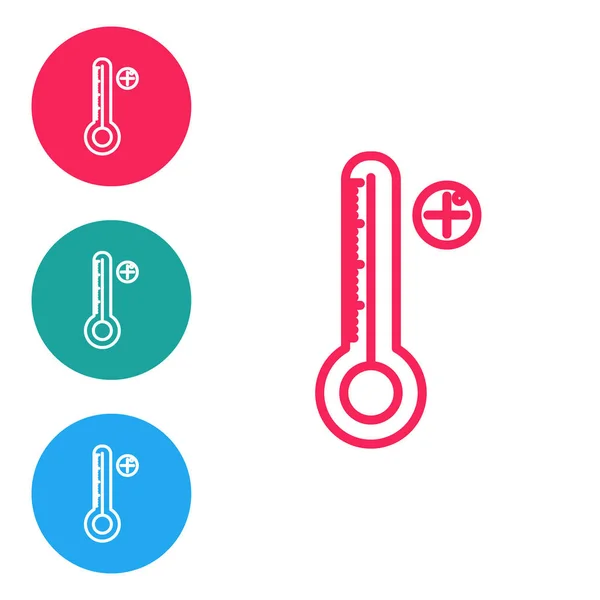 Ligne rouge Thermomètre numérique médical pour icône d'examen médical isolé sur fond blanc. Définir des icônes dans les boutons cercle. Illustration vectorielle — Image vectorielle