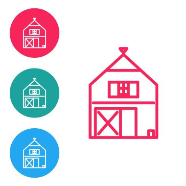 Kırmızı çizgi Farm House konsept simgesi beyaz arka planda izole edildi. Kırsal çiftlik manzarası. Simgeleri daire düğmelerine ayır. Vektör İllüstrasyonu