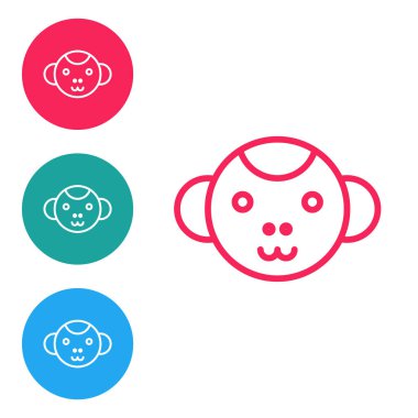 Kırmızı çizgi maymun burç simgesi beyaz arka planda izole edildi. Astrolojik yıldız falı koleksiyonu. Simgeleri daire düğmelerine ayır. Vektör İllüstrasyonu