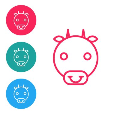 Kırmızı çizgi Ox burç simgesi beyaz arkaplanda izole edildi. Astrolojik yıldız falı koleksiyonu. Simgeleri daire düğmelerine ayır. Vektör İllüstrasyonu