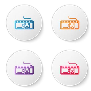 Renk çizgisi Bilgisayar klavye simgesi beyaz arkaplanda izole edildi. Bilgisayar bileşeni işareti. Simgeleri daire düğmelerine ayır. Vektör İllüstrasyonu