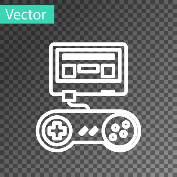 Weiße Linie Videospielkonsole mit Joystick-Symbol isoliert auf transparentem Hintergrund. Vektorillustration — Stockvektor