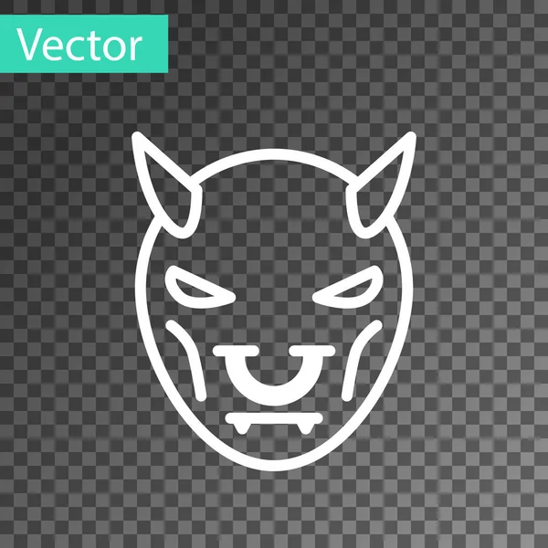 Máscara de línea blanca del diablo con cuernos icono aislado sobre fondo transparente. Ilustración vectorial — Vector de stock