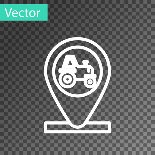 Weiße Linie Traktor und Standort-Symbol isoliert auf transparentem Hintergrund. Vektorillustration — Stockvektor
