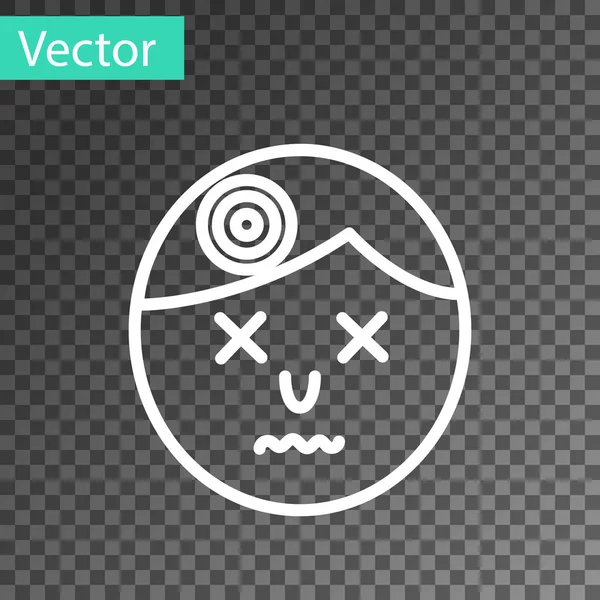 White Line Mann mit Kopfschmerzen, Migräne-Symbol isoliert auf transparentem Hintergrund. Vektorillustration — Stockvektor