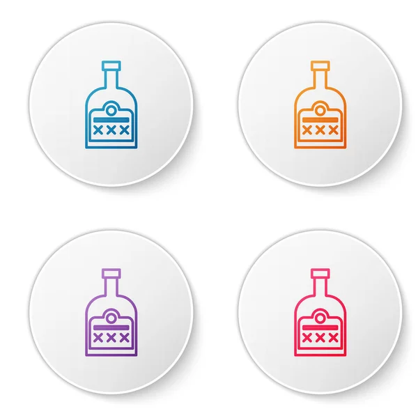 Ligne de couleur Boisson alcoolisée icône bouteille de rhum isolé sur fond blanc. Définir des icônes dans les boutons cercle. Illustration vectorielle — Image vectorielle