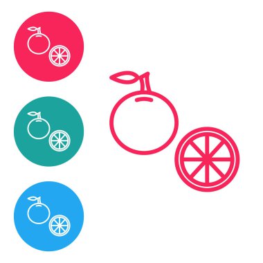 Kırmızı çizgi turuncu meyve ikonu beyaz arkaplanda izole edildi. Simgeleri daire düğmelerine ayır. Vektör İllüstrasyonu