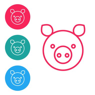 Kırmızı çizgi domuz burcu simgesi beyaz arka planda izole edildi. Astrolojik yıldız falı koleksiyonu. Simgeleri daire düğmelerine ayır. Vektör İllüstrasyonu