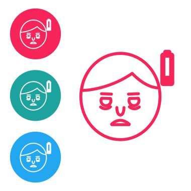 Kırmızı çizgi Yorgunluk simgesi beyaz arkaplanda izole edildi. Enerji yok. Stres belirtileri. Boşluk yok. Simgeleri daire düğmelerine ayır. Vektör İllüstrasyonu