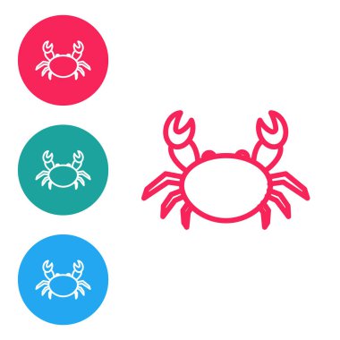 Kırmızı çizgi Yengeç simgesi beyaz arkaplanda izole edildi. Simgeleri daire düğmelerine ayır. Vektör İllüstrasyonu