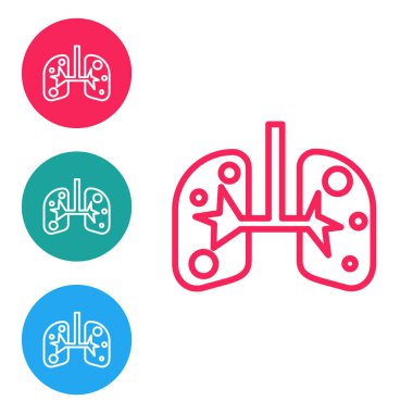 Kırmızı çizgi Ciğerleri simgesi beyaz arkaplanda izole edildi. Simgeleri daire düğmelerine ayır. Vektör İllüstrasyonu