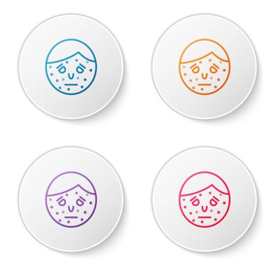 Beyaz arkaplanda izole edilmiş sedef veya egzama ikonu olan renk çizgisi surat. Alerjene veya kronik vücut sorununa karşı insan derisi tepkisi kavramı. Simgeleri daire düğmelerine ayır. Vektör İllüstrasyonu