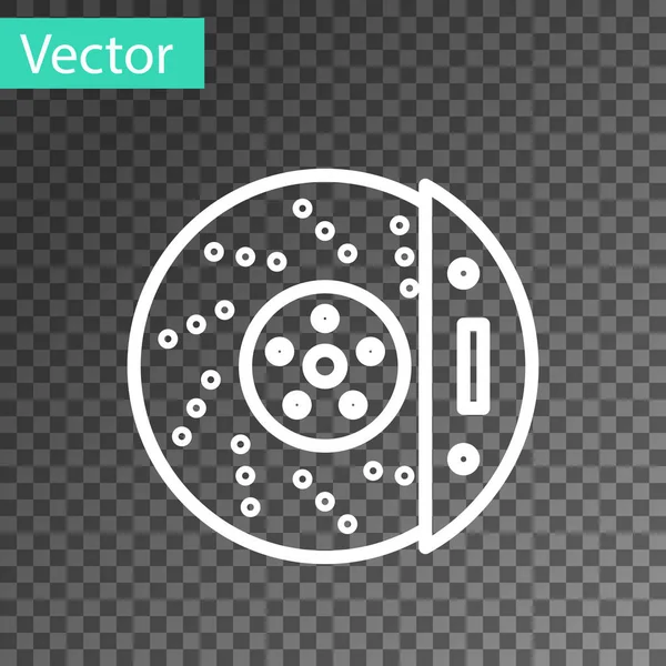 Linha branca Disco de freio de carro com ícone de paquímetro isolado em fundo transparente. Ilustração vetorial — Vetor de Stock