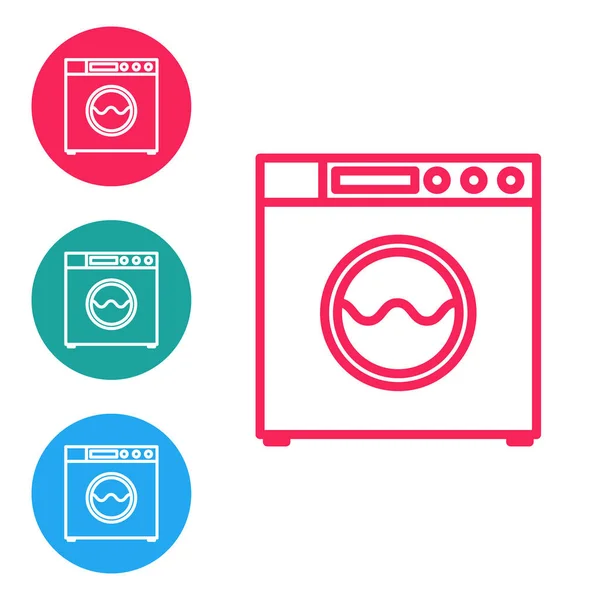 stock vector Red line Washer icon isolated on white background. Washing machine icon. Clothes washer - laundry machine. Home appliance symbol. Set icons in circle buttons. Vector Illustration